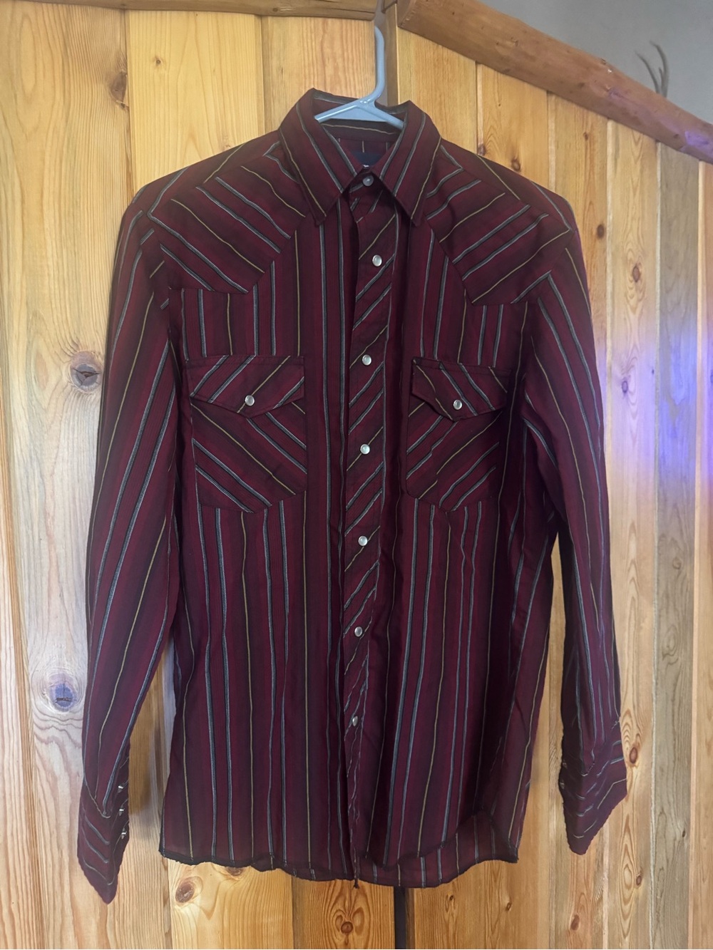 Wrangler Men's Burgundy Striped Western Snap Shirt